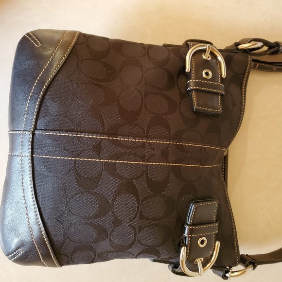 Like New Coach Black Signature Canvas Shoulder Bag Purse 3577 - Picture 12 of 16